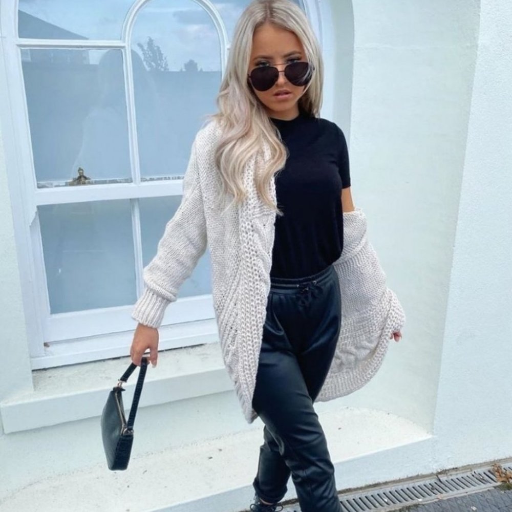 Chunky Cable Knitted Shawl Collar Cardigan Sweater - Picture 9 of 10